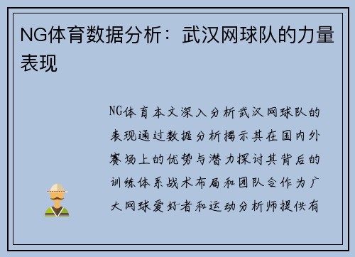 NG体育数据分析：武汉网球队的力量表现